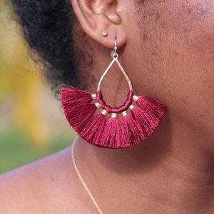 Burgundy Fan Tassel Earring